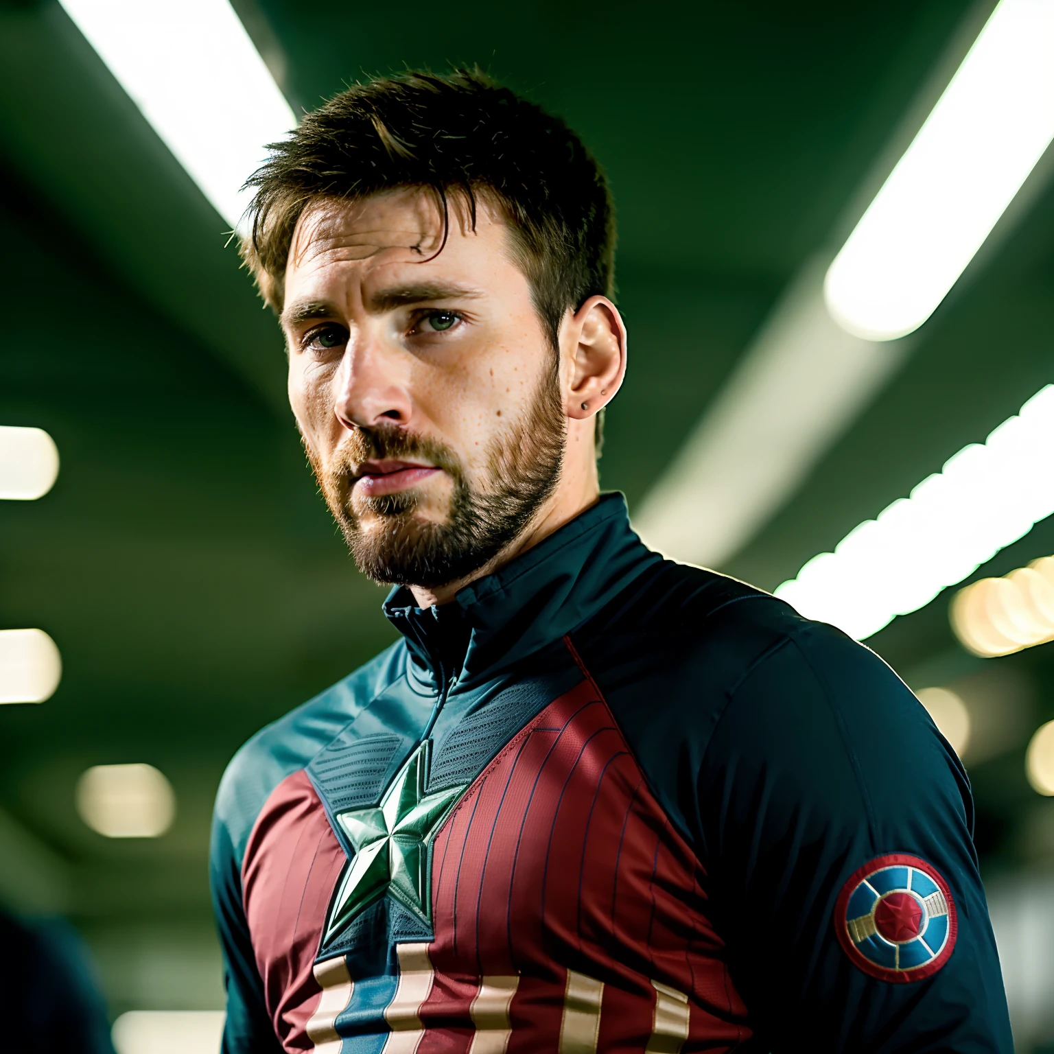 Portrait de la personne de Messi en tant que Captain America, em Blade Runner, photographie professionnelle, port cloud, HUANG-GUANG-JIAN,