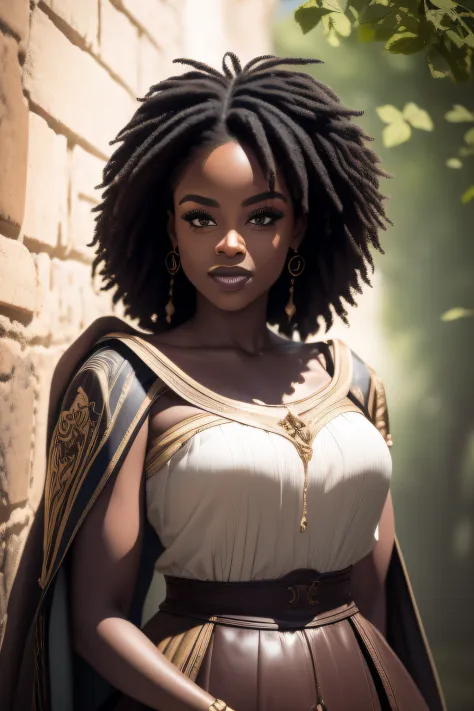 (obra prima)Um closeup de uma mulher jovem negra afro-descendente com cabelos longos, tecendo cabelos negro, como um personagem ...