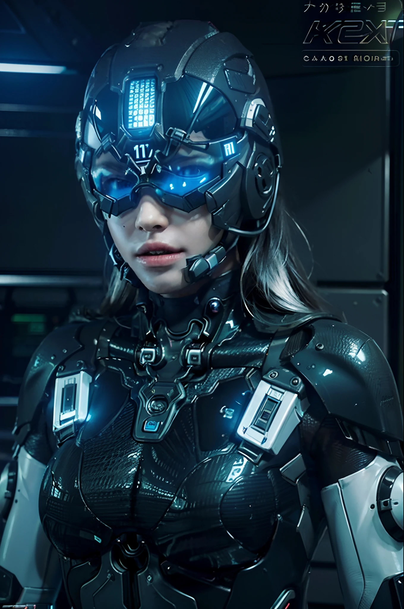 ((Best quality)), ((masterpiece)), (highly detailed:1.3), 3D,full body portrait,rfktr_technotrex, beautiful cyberpunk woman,(wearing head-mounted display that is chunky and hi-tech with neon lights:1.2),wearring a cape,computer hacking,computer terminals,soft glow from neon lights,micro-electronics,computer servers, LCD screens, fibre optic cables, corporate logos,vibrant colours,HDR (High Dynamic Range),Ray Tracing,NVIDIA RTX,Super-Resolution,Unreal 5,Subsurface scattering,PBR Texturing,Post-processing,Anisotropic Filtering,Depth-of-field,Maximum clarity and sharpness,Multi-layered textures,Albedo and Specular maps,Surface shading,Accurate simulation -material, arafed woman in a futuristic suit with a helmet on, with futuristic gear and helmet, wojtek fus, futuristic clothing and helmet, girl in mecha cyber armor, portrait futuristic solider girl, hyper-realistic cyberpunk style, scifi woman, wlop. scifi, cyberpunk women, cgsociety 8 k, cgsociety 8k, cgsociety 8k, cyberpunk woman, dark