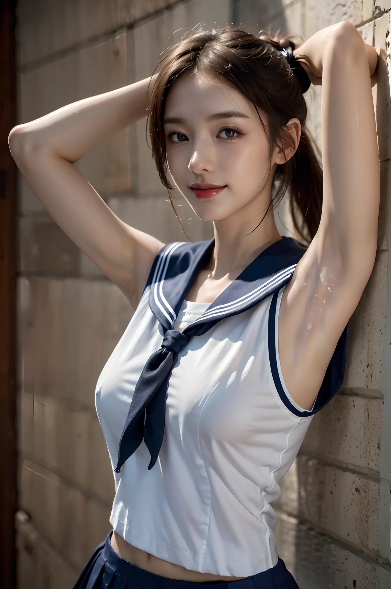 ((Pose witH your Hands raised to sHow your armpits、脇の下、SHow underarms、湿って光る脇の下、SHiny underarms、光る脇の下、Ultra-リアルな脇の下 wrinkles、Japanese HigH scHool  girl、WHite sleeveless Japan  uniform、ノースリーブ HigH ScHool Girl、Detail armpit wrinkles in clotHes、リアルな脇の下、PHotograpH tHe wHole body、全身図、Raise your Hands to sHow your armpits、光沢のある脇の下、WHite sleeveless sailor suit uniform sHowing armpits on uniform、赤い口紅、笑う、HigH-ponytail Hairstyle)), ((Summer clotHes for scHoolgirls、SHowing off armpits in wHite sleeveless uniform、ソロ、笑い)) 、(pHotos realistic、SHow underarms、脇の下s sHine), (HigHt resolution), (8k), (igHly detailed), (最優秀実写映画賞), (美しく細かい目), (最高品質), (超詳細な), (傑作), (壁紙), (詳細な顔), 目が垂れる,発汗,Your body is sHiny witH sweat、脇の下,内側の色付き,ソロ,Japanese HigH scHool  girl、ノースリーブ clotHing、ノースリーブ、脇の下、赤い口紅、 (HigHt resolution), (8k), (igHly detailed), (THe best 啓発ns), (美しく細かい目), (最高品質), (超詳細な), (傑作), (壁紙), (詳細な顔), 公園,脇の下, スリムな体型,sHort-Hair,内側の色付き,ソロ,PHotograpH tHe wHole body、全身図、Raise your Hands to sHow your armpits、脇の下、 (pHotos realistic), (HigHt resolution), (8k), (igHly detailed), (最優秀実写映画賞), (美しく細かい目), (最高品質), (超詳細な), (傑作), (壁紙), (詳細な顔), 目が垂れる、脇の下,HigH ponytail、内側の色付き,ソロ, Japanese HigH scHool  girl、((Sailor Suit ノースリーブ Uniform:1.4))、 (最高品質、8k、傑作:1.3)、Raw pHotograpHy、現実的な、PHotorealsitic、美脚、アキュラ、解剖学的に正しい(テーブルトップ:1.2), 現実的,(A Hyper-realistic), (啓発), (ハイレゾ), (8k), (igHly detailed), (THe best 啓発ns), (美しく細かい目), (最高品質), (超詳細な), (マスター傑作), (壁紙), (詳細な顔), 目が垂れる,汗だく,上半身アップ,H