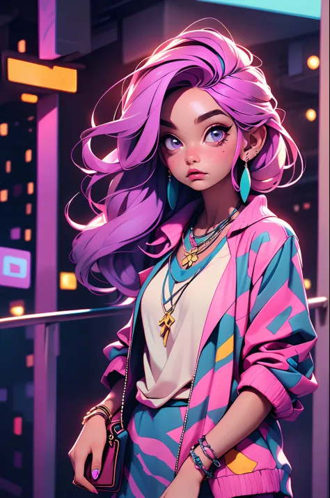 Disgruntled girl purple hair street girly clothes simple face, Strong and vibrant colors 64k, --ar 9:16 -variation-imagine --s2