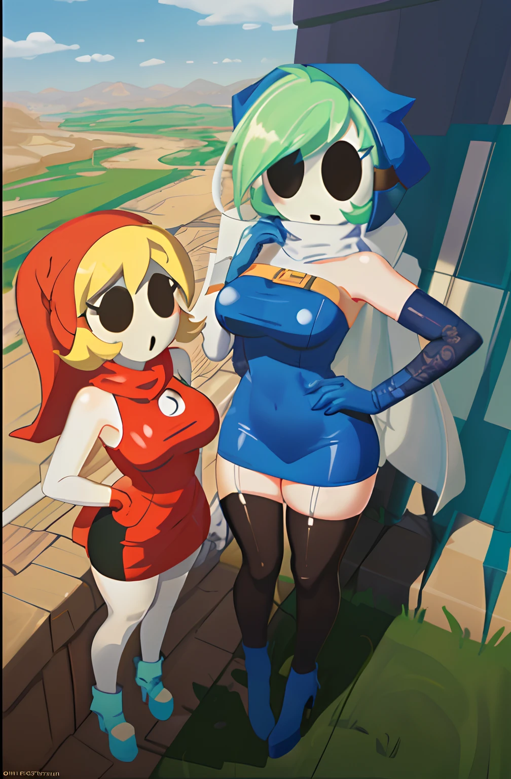 Two anime characters dressed in latex posing for a picture - SeaArt AI