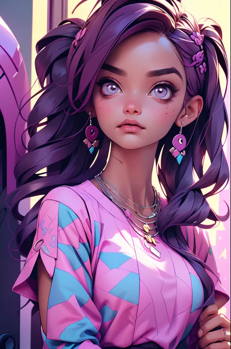 Disgruntled girl purple hair street girly clothes simple face, Strong and vibrant colors 64k, --ar 9:16 -variation-imagine
