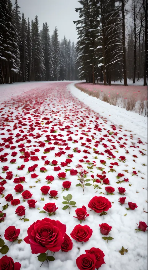 there are many roses lying on the snow, really beautiful nature, beautiful nature, rosette, unbelievably beautiful, rosses, with...