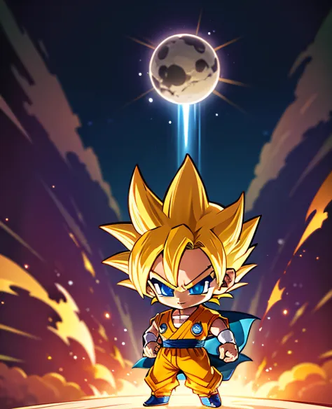 best quality, masterpiece, Son_Goku_\(Dragon Ball\), Super saiyan, solo, chibi, best ratio for fingers and one thumb, Yellow hai...