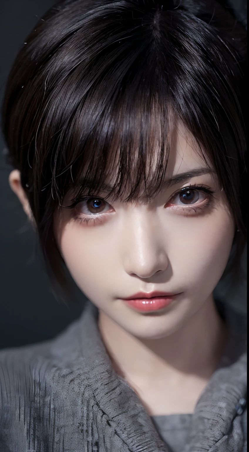 (masterpiece:1.3), (8k, photorealistic, RAW photo, best quality: 1.4), 1girl solo, kabedon pov, standing, above the knee, beautiful face, (realistic face), (black hair, short hair:1.3), beautiful hairstyle, realistic eyes, beautiful detailed eyes, (realistic skin), beautiful skin, (sweater), absurdres, attractive, ultra high res, ultra realistic, highly detailed, golden ratio,