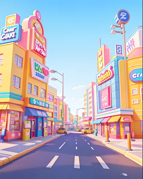 A little perspective，Mall，Macaron color system，Light colors，brightly，rays of sunshine，Internet cafe、cinema、schools、Service area convenience store、Gas station convenience store、Convenience store screen stitching，Business illustration，mall background，3D illu...