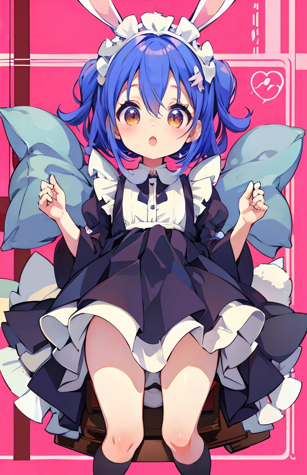 (Manga-Stil.1.5)Mädchen mit Hasenohren　Zarte und süße Dienstmädchenkleidung in jedem Detail　a miniskirt　Kniestrümpfe