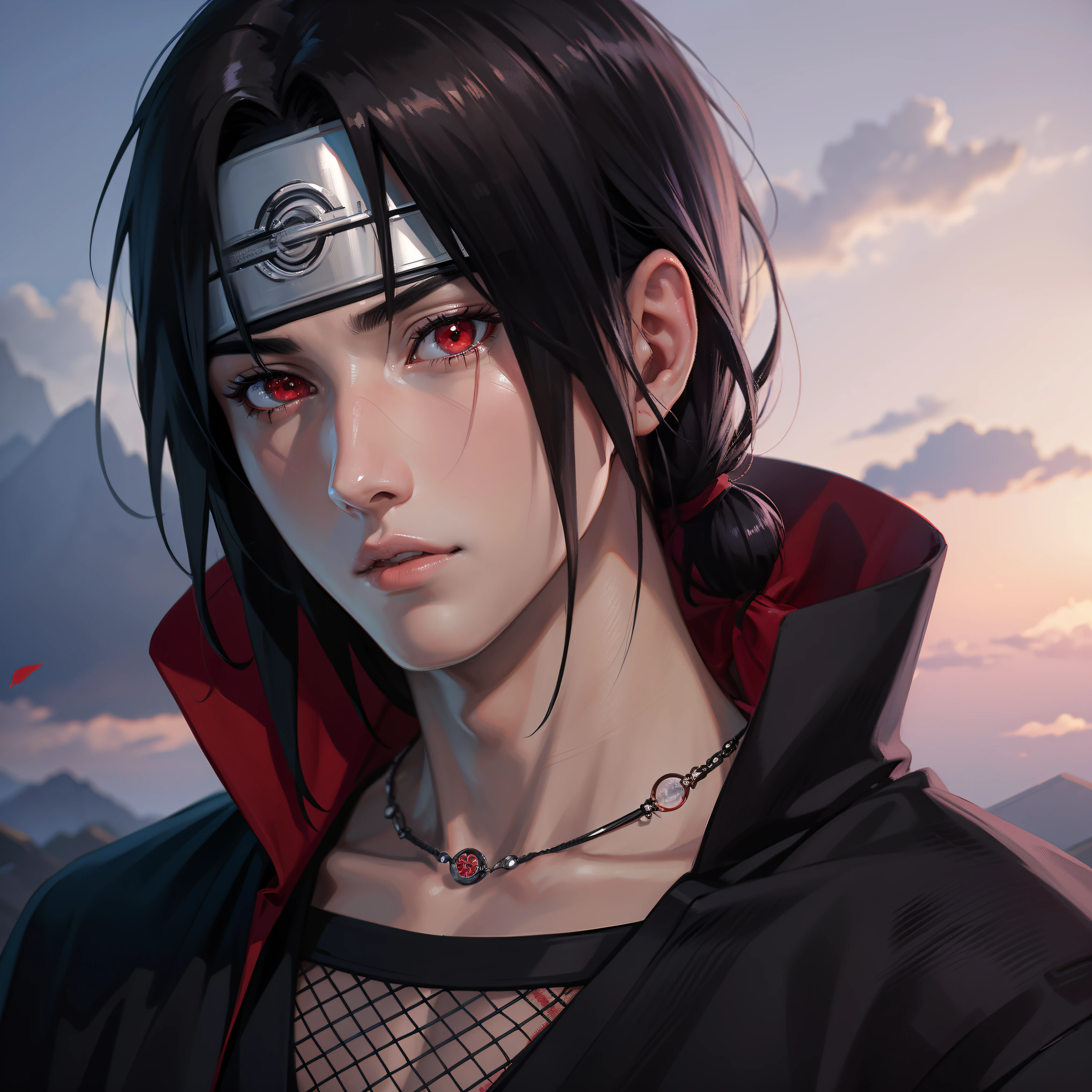 Meisterwerk, itachi uchiha, 1 Junge, perfekte Komposition, super realistisch, ausführlich, realistisches Gesicht und Körper,