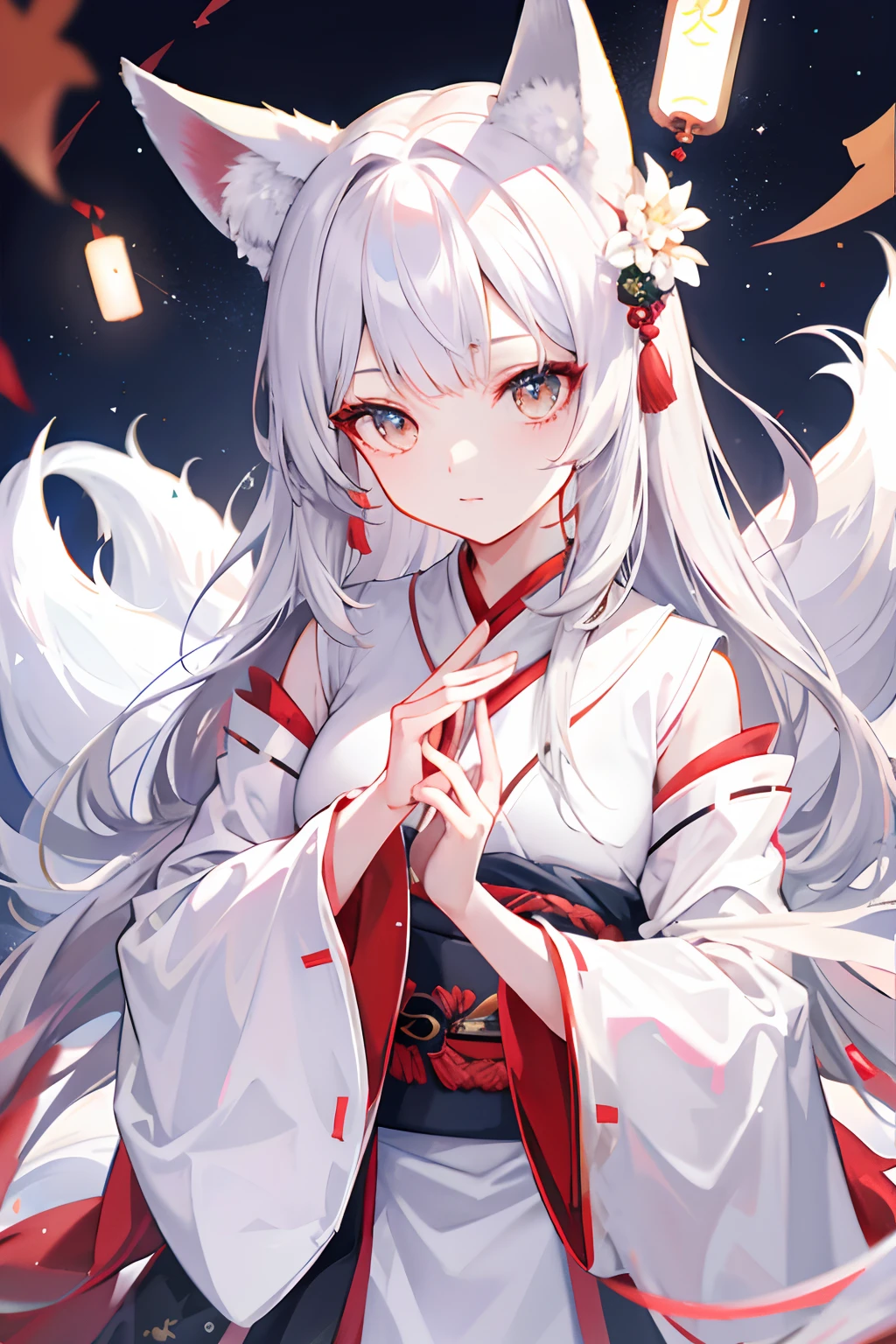 Garota anime com cabelo branco e vestido vermelho e branco segurando uma  garrafa - SeaArt AI