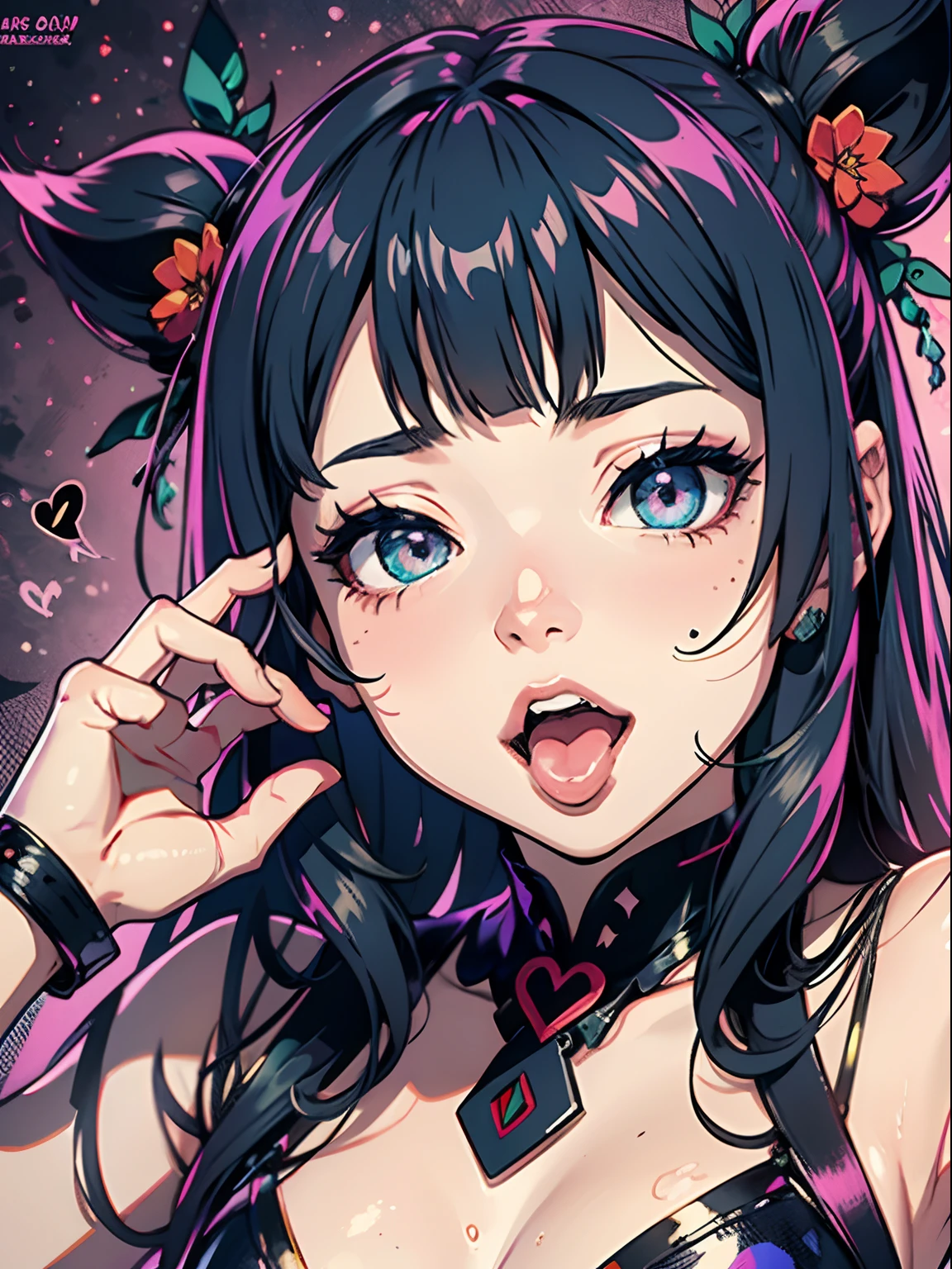 Anime girl with black hair and purple eyes and a butterfly in her hair -  SeaArt AI