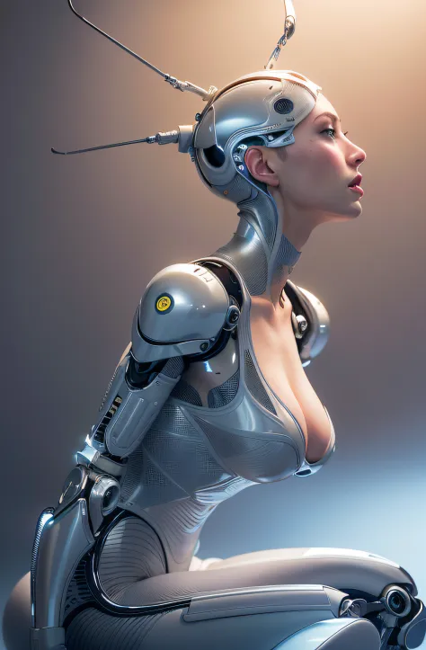 complex 3d render ultra detailed of a beautiful porcelain profile woman android face, Cyborg, cyborg robot parts, 150 mm, Beautiful studio soft light, rim-light, vibrant detail, Luxurious cyberpunk, Lace, Hyperrealistic, anatomically, face muscles, Cable E...
