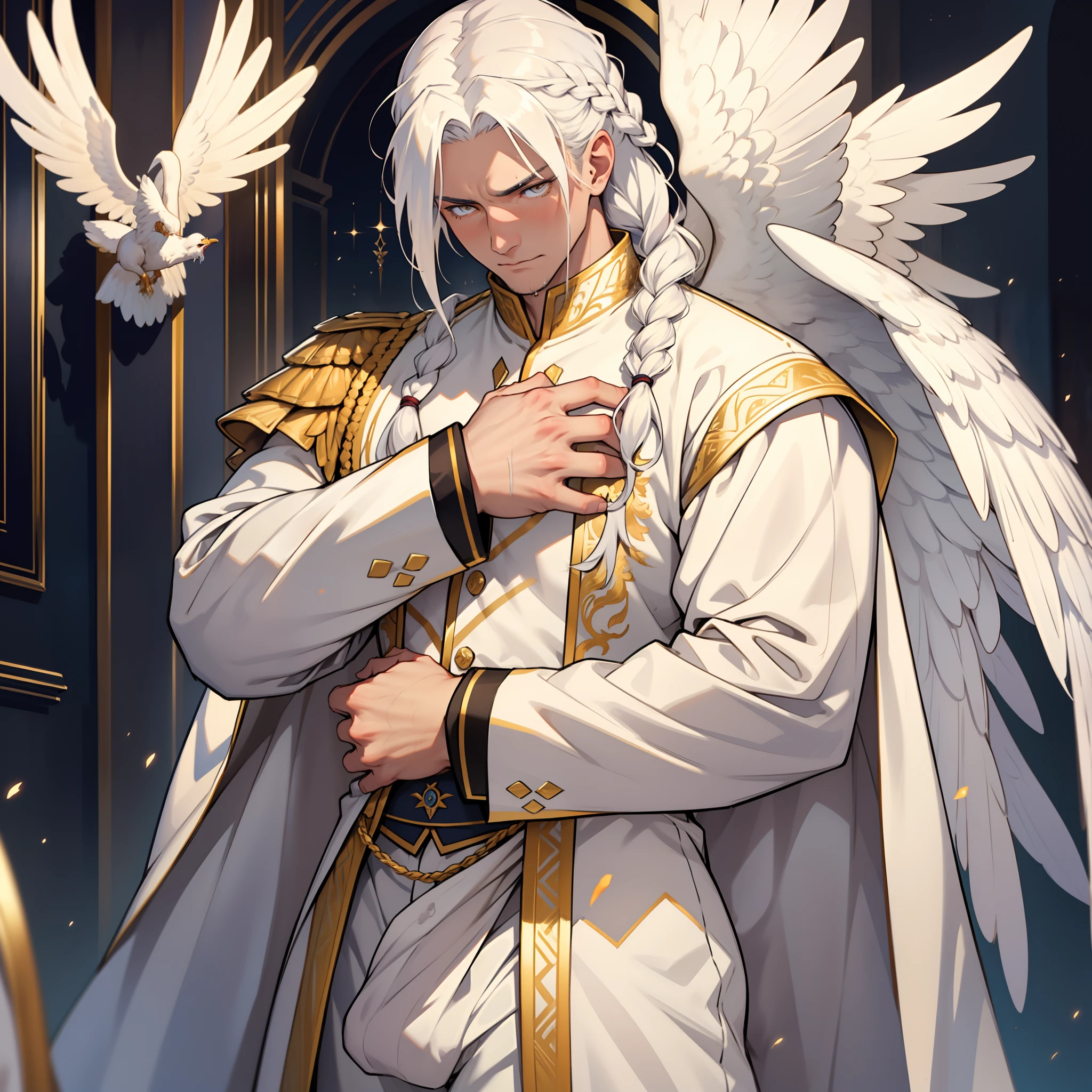 Anime - style image of a man dressed in white with white wings - SeaArt AI