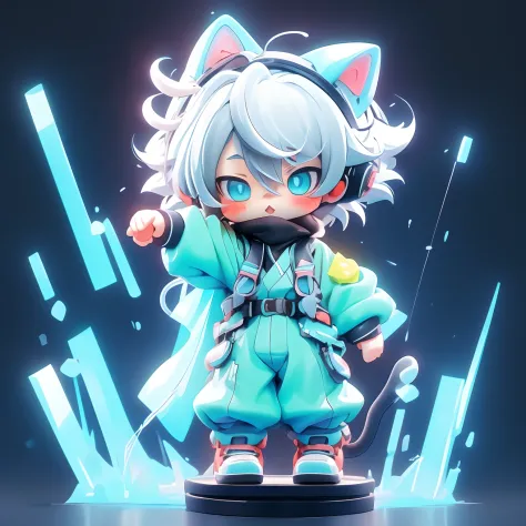 (Extremely cute anime Shota, Libido boy，Shota, cat ear,Cat tail，White hair，tchibi),