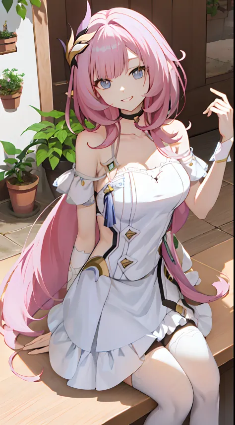 quadratic element，Honkai 3，Alicia，(((A pink-haired)))，blue color eyes，long whitr hair，A busty woman，best qualityer，The pointed e...