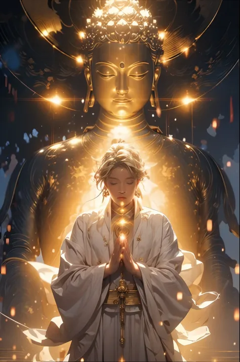 (masterpiece:1.2),best quality,PIXIV,taoist,(meditation:1.1),
solo,a character standing in front of blonde glowing buddha,transp...