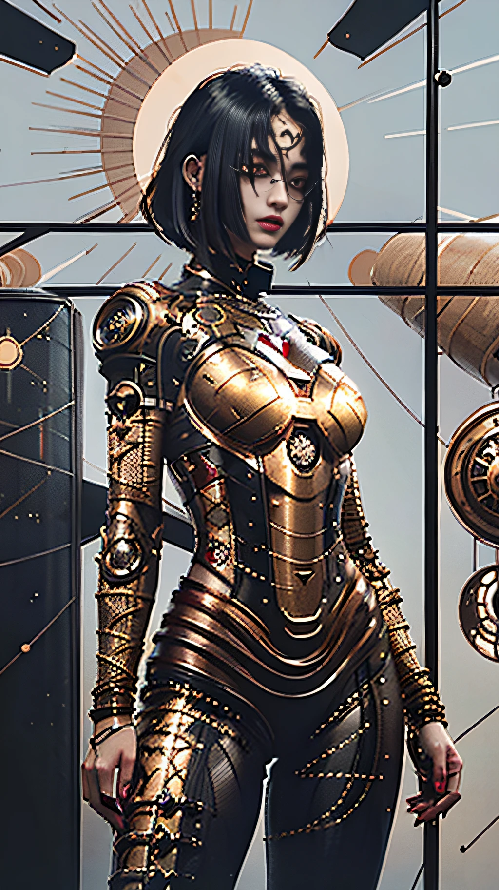 8k, Realista, atractivo, muy detallado, a 20 year old girl a sexy and atractivo woman inspired by Iron Man wearing a shiny Iron Man mech. Ella se viste con sensualidad y confianza., Interpretando perfectamente a Iron Man.&#39;s fuerza y carisma. El almacén abandonado sirve de telón de fondo., creando una atmósfera única que resalta su valentía y perseverancia. El cielo nublado añade una sensación de tensión y misterio a toda la escena.. Esta alta definición, La imagen de alta calidad le brindará una experiencia visual impactante.. El detallado almacén abandonado y los brillantes mechs te mantendrán atento. renderizado OC, iluminación dramática, calidad galardonada