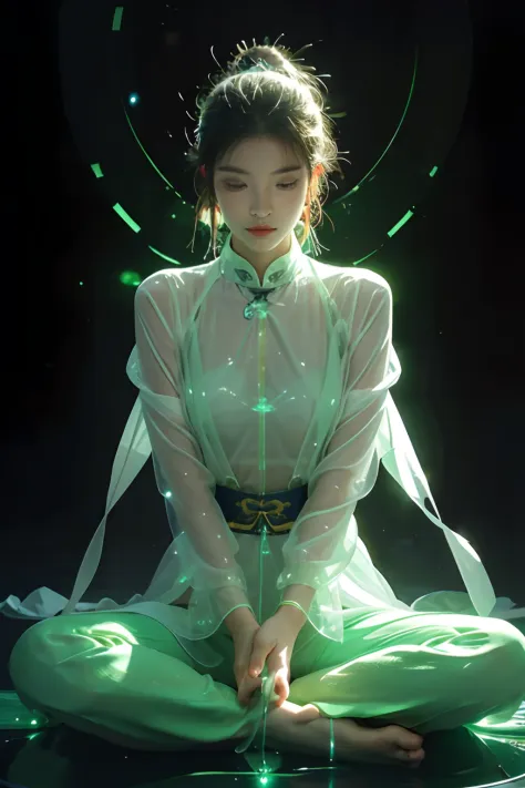 (masterpiece:1.2),best quality,PIXIV,taoist,(meditation:1.1), solo,a sexy girl ,chinese wuxia，Meditate cross-legged， in front of...