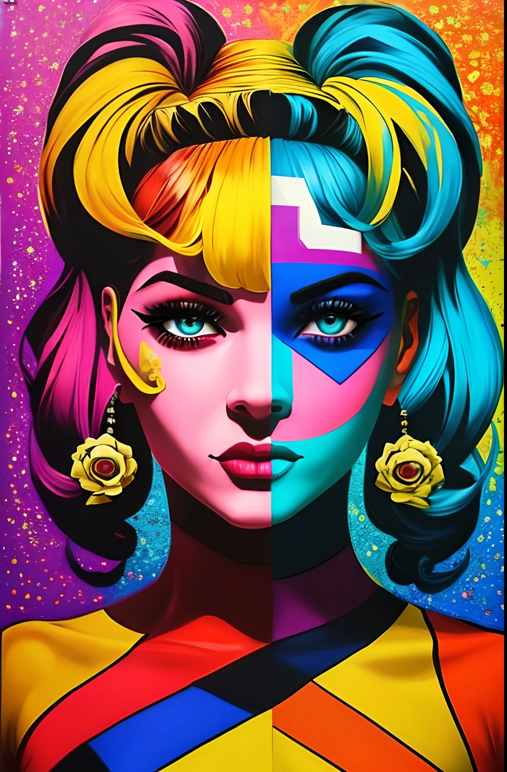 ( madonna),  Eduardo Kobra ,Romero Brito,The Filling Twins ,multidimensional geometric wall PORTRAIT, artistry, chibi,
yang08k, comely, Colouring,
Primary works, top-quality, best qualityer, offcial art, Beautiful and Aesthetic,