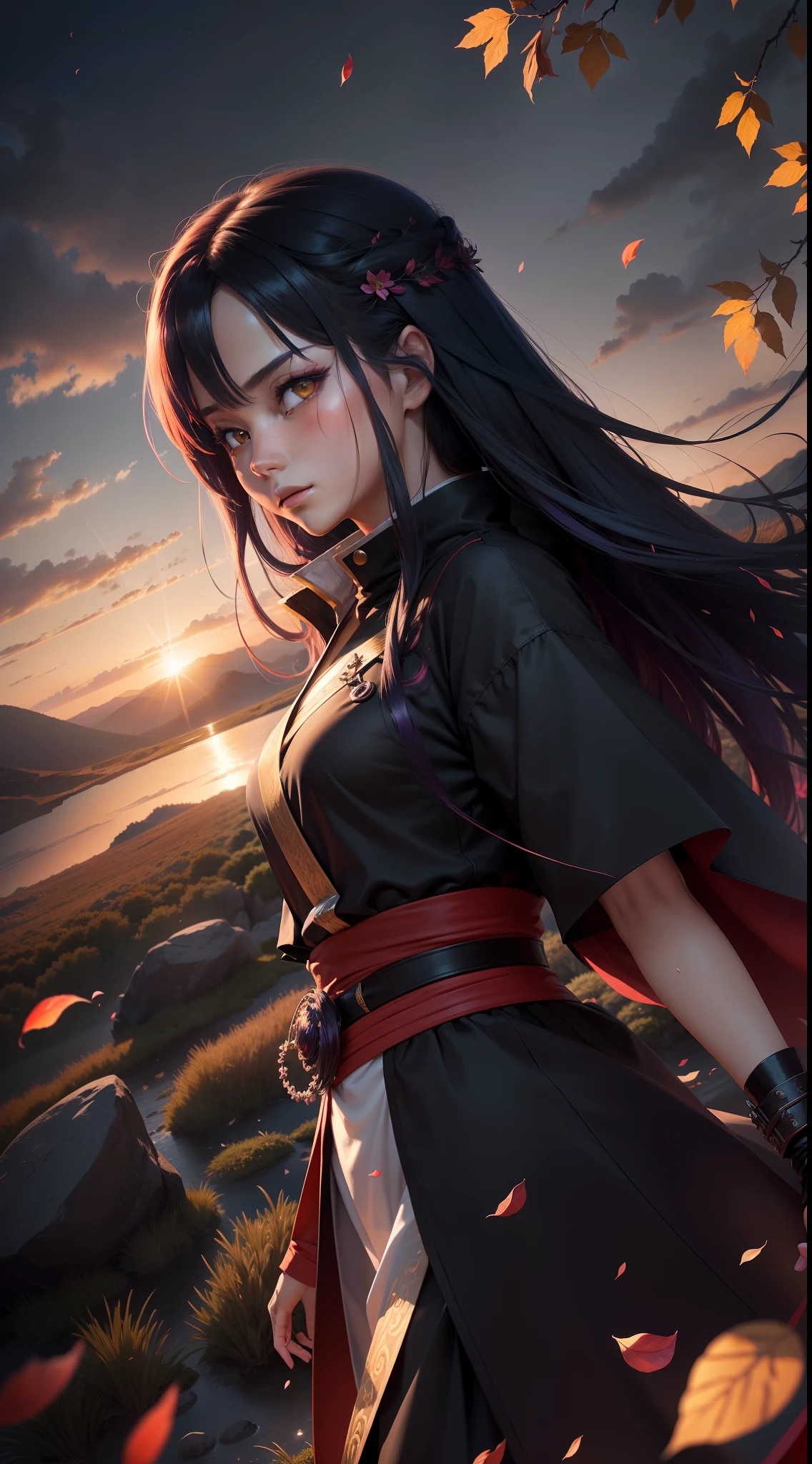 "An epic and awe-inspiring depiction of the legendary group 'Akatsuki', known for their mysterious and powerful presence, captured in an ultra-detailed CG masterpiece with the best quality. Showcasing dynamic poses and angles, with each member exuding their unique charm. The scene is set during twilight, with a breathtaking backdrop of a colorful forest, where drops of water glisten in the air. The characters have stunning multicolored hair, including silver, red, purple, yellow, and green, adding an extra layer of visual interest. The composition is filled with floating petals, wind-blown leaves, and vibrant grasslands, creating an enchanting atmosphere. The lighting effects, from volumetric rays to carefully crafted illumination and shadows, further enhance the overall aesthetic. The result is a stunning 8K wallpaper that truly captures the essence of the Akatsuki."