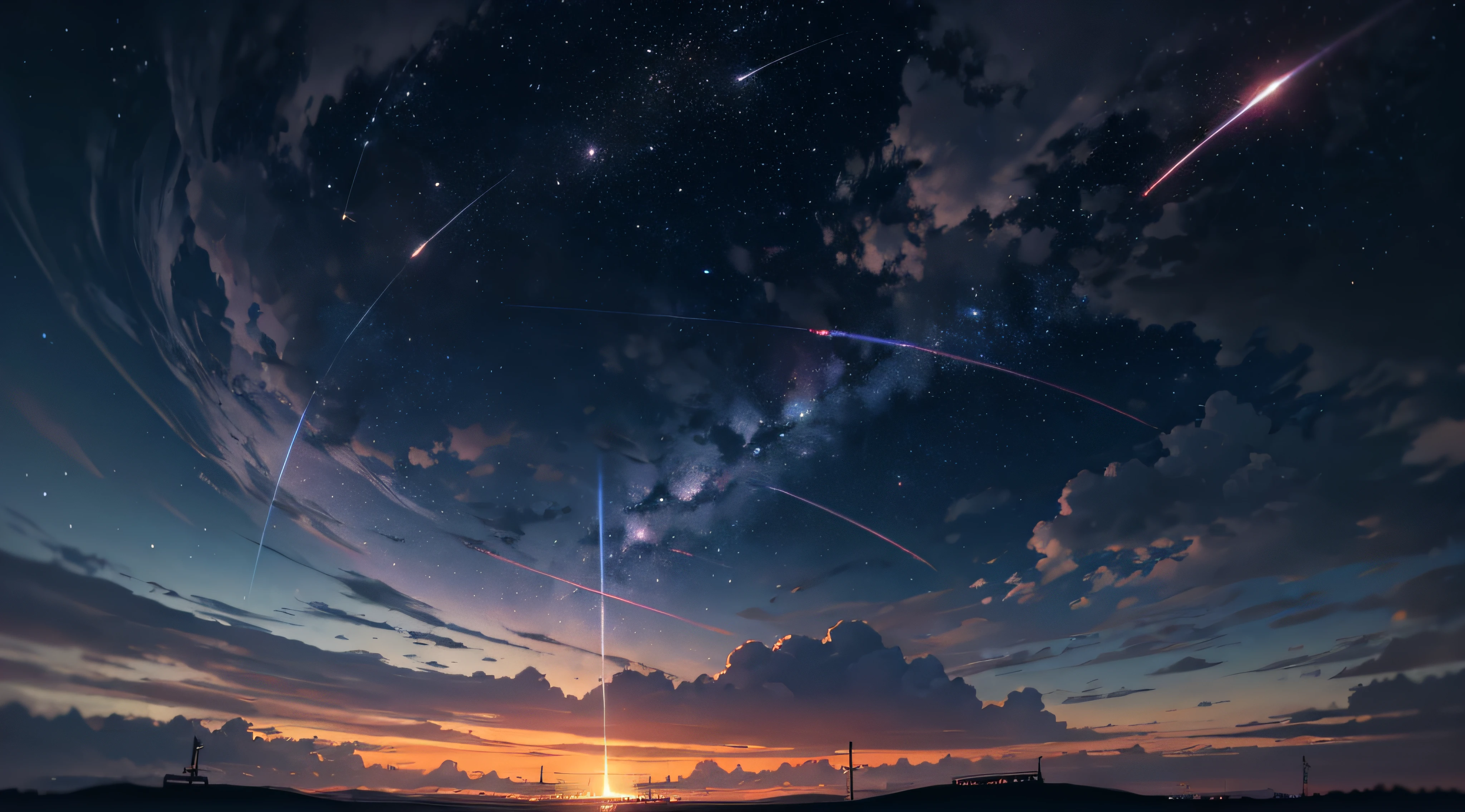 Expansive landscape photograph，（moon full：1.2），（meteors：0.9），（Starcloud ...