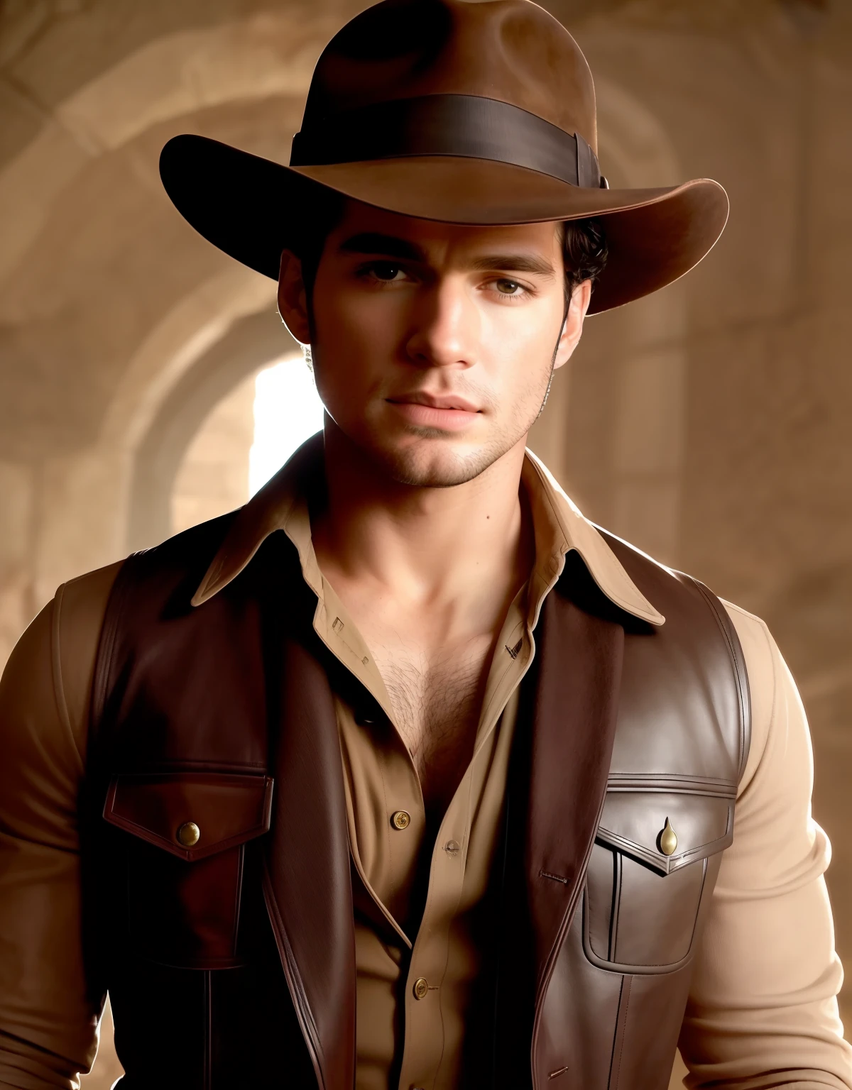 Henry Cavill as Indiana Jones, Kingdom of Crystal Skull, high detailed image, sony alpha, 8K, wide shot,