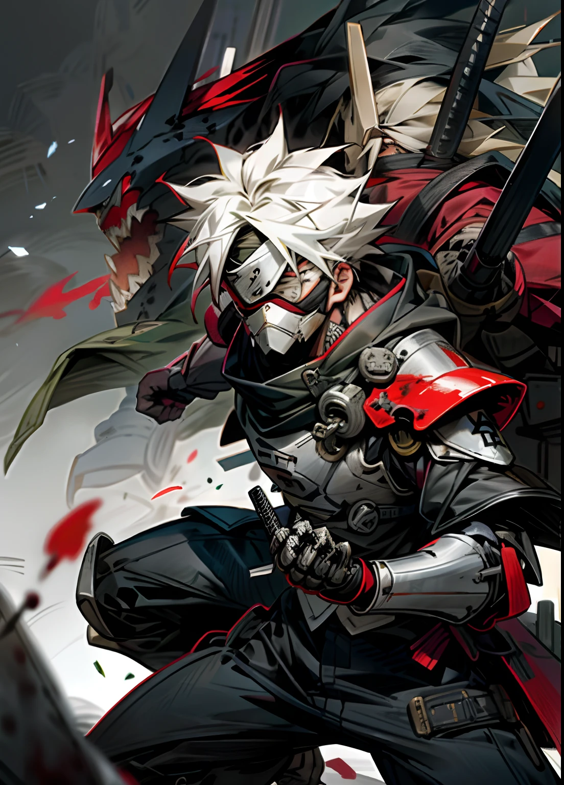 Anime characters with swords and blood on their faces - SeaArt AI