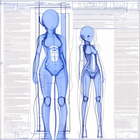 blueprint of a lineart girl, multiple perspectives, schematics, labels, full body, lineart, sharp lines, crisp