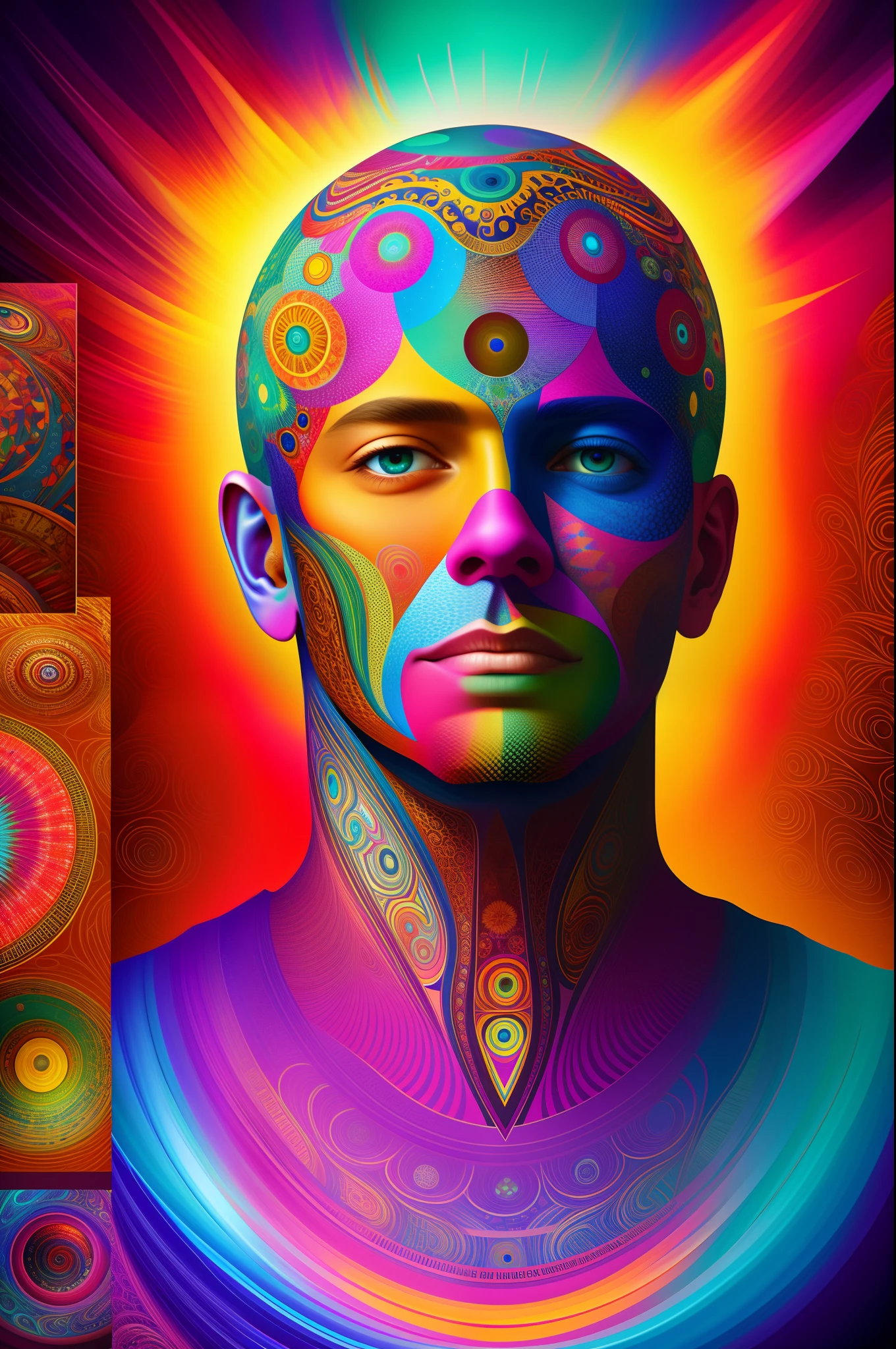 A painting of a man with a psychedelic face and colorful patterns - SeaArt  AI