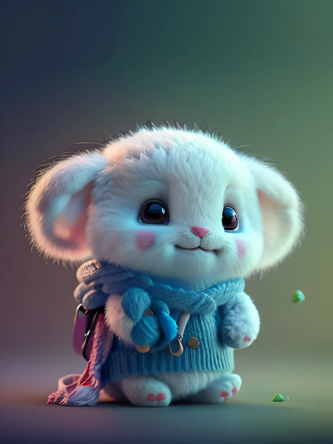 Close-up of small plush toy wearing scarf, lovely digital painting, cute 3 d render, Cute detailed digital art, adorable digital art, Cute cartoon character, cute character, Cute! C4D, 3 d render stylized, 3d render digital art, cute anthropomorphic bunny, cute detailed artwork, soft 3d render