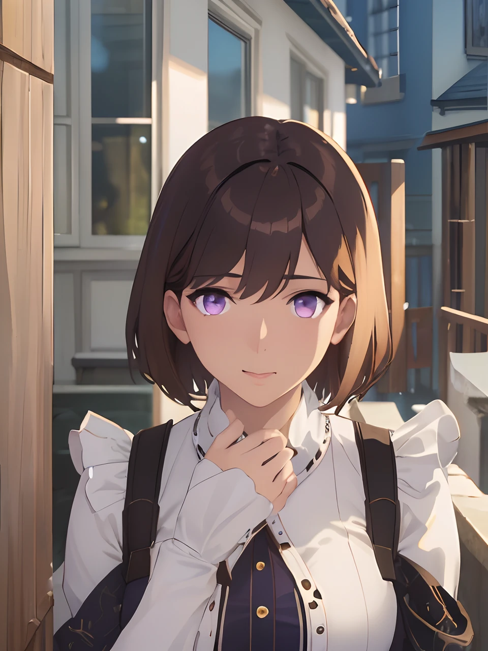 masterpiece, best quality, highres, best shadow, best illumination, finely detail, warm lighting, bright colors, 1girl, solo, purple eyes, beautiful face, short hair, brown hair, sexy, seductive, clean, pure face, skin, hyper realistic, ultra detailed, detailed eyes, lush body, dramatic lighting, (realistic) realistic, (masterpiece:1.3), (absurdists:1.3), (best quality:1.3), HD, FULL HD, bright lights, best quality, best quality, beautiful lighting, outdoor, (8k extremely detailed CG unit wallpaper), high details, sharp focus, dramatic and photorealistic midjourney painting art,