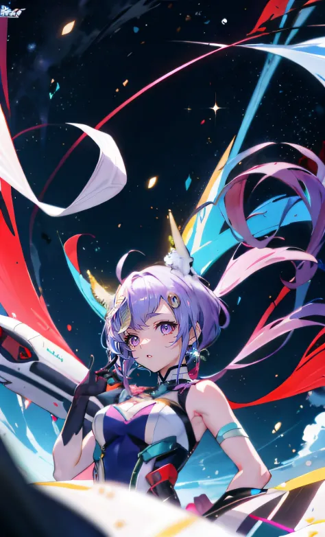 Anime girl with purple hair and blue eyes holding a mobile phone, style of anime4 K, macross delta splash art, 2 d anime style, ...