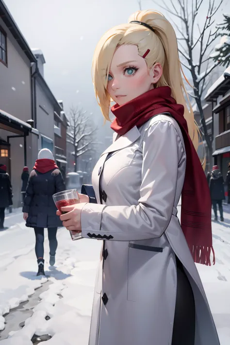 yamanaka ino, scarf, winter clothes, outdoors, snow, snowing, christmas,