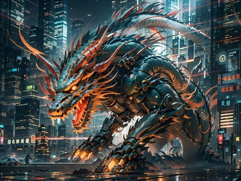 A mecha dragon，Mecha Chinese dragon，A technology background that is ahead of the future，Domineering，multiple lighting sources，Co...