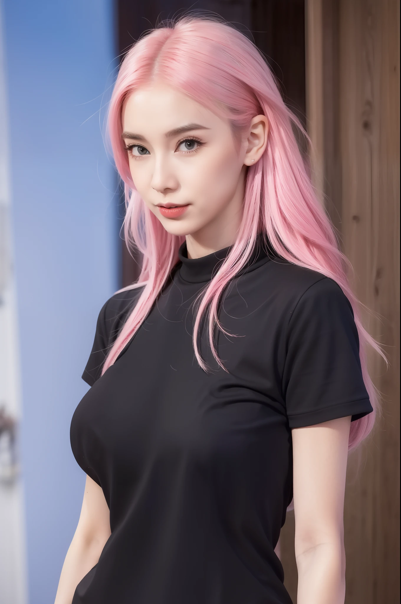 Девушка с розовыми волосами， смотрит в камеру，высокое качество