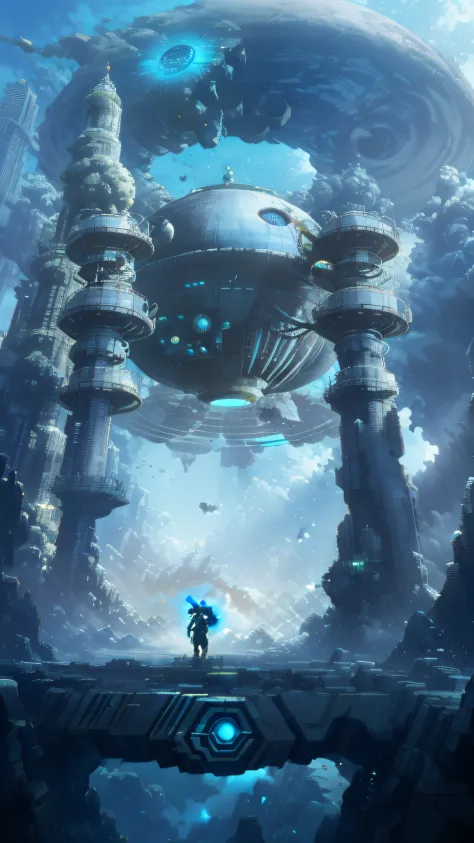 water world，A world formed by water，Underwater world，Futuristic sci-fi scene，There is a huge structure in the middle，Souls appea...