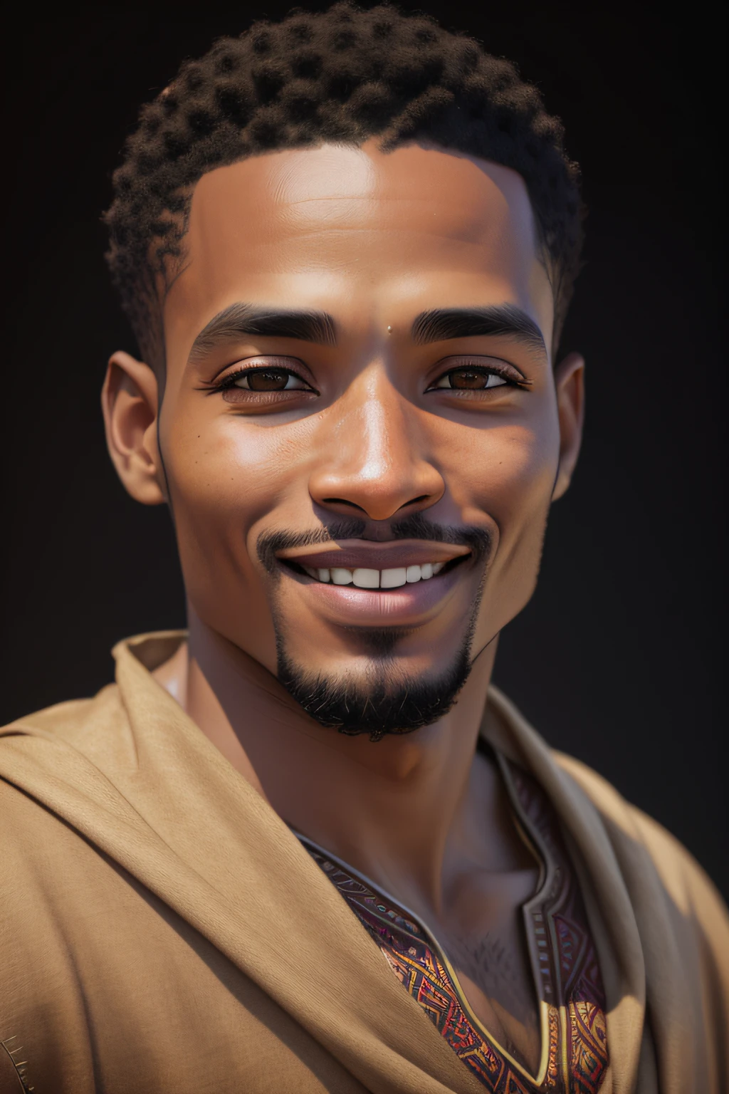 handsome ethiopian man with habesha clothes eyes to the camera, avatar, clean, portrait , Best quality, masterpiece, ultra high res, (photorealistic:1.4), dramatic lighting, smile face, photo realistic