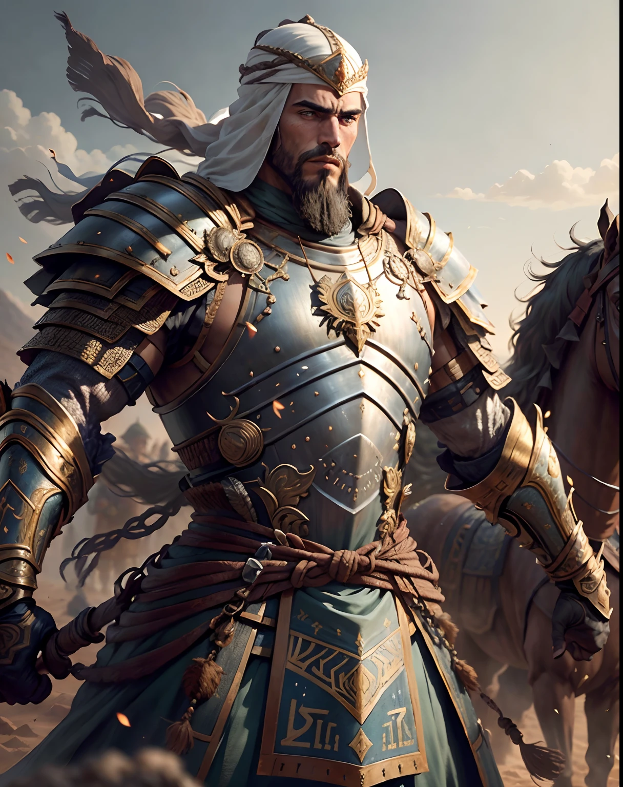 Arabian warrior medieval moroccan bald beard handsome muscular full ...