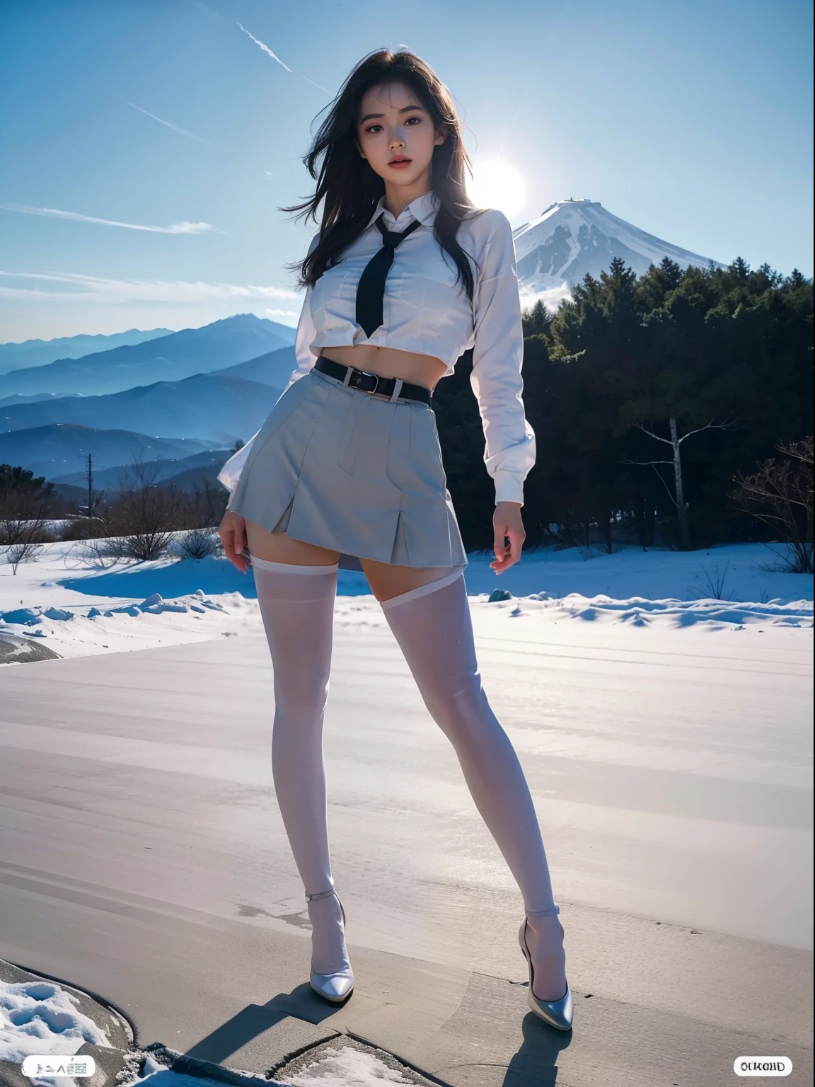 Arafed asian woman in a short skirt and white shirt posing for a picture -  SeaArt AI