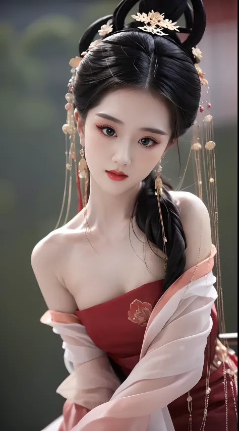 1 beautiful girl, long black hair, black eyes, Ancient Chinese style bun, wearing a thin silk shirt of ancient China, appears sh...