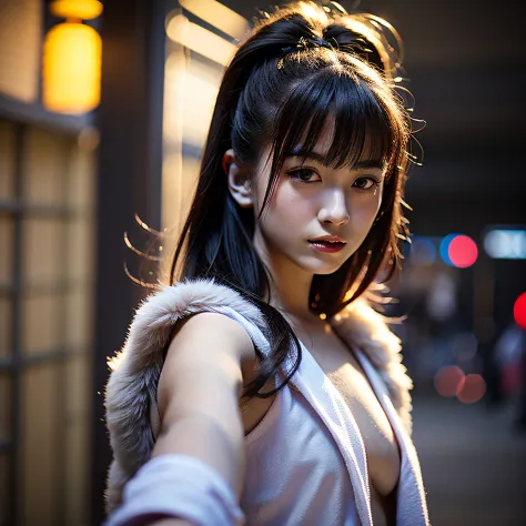 Installed indoors, Young Japan woman in thin summer clothes in front of film set, Small tits, No makeup, No makeup, Suppin, Chroma key shooting, Photography equipment, Instagram Post A Photo of A Japanese teenager girl wear light with pale skin stands atop...