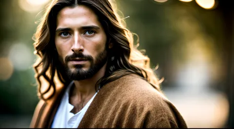 portrait of modern day Jesus, cinematic lighting, depth of field, bokeh, realism, photorealistic, hyperrealism, professional photography, uhd, dslr, hdr
