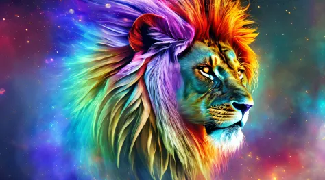 Galaxies, espirais, outer space, Nebulosas, estrelas, smoke billowing, iridescente, detalhe intrincado, in the form of a lion, o...