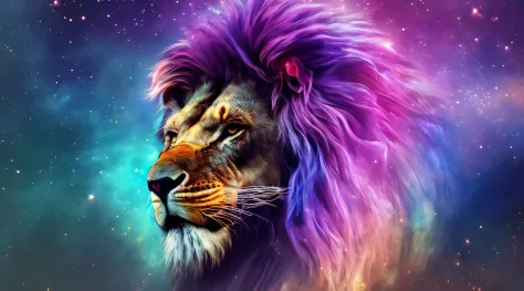 Galaxies, espirais, outer space, Nebulosas, estrelas, smoke billowing, iridescente, detalhe intrincado, in the form of a lion, o...