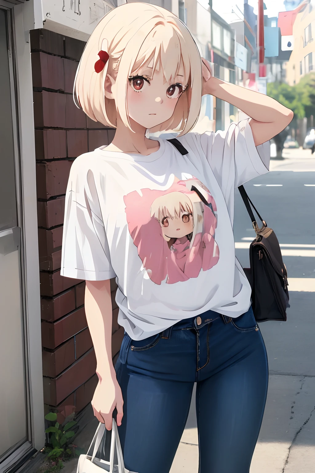 Anime girl in white shirt ant shirt jeans