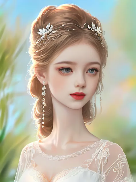 a cute and beautiful girl，big eyes of the water spirit，lovely and delicate，peerless beauty，delicate hair accessories，pitying，（me...