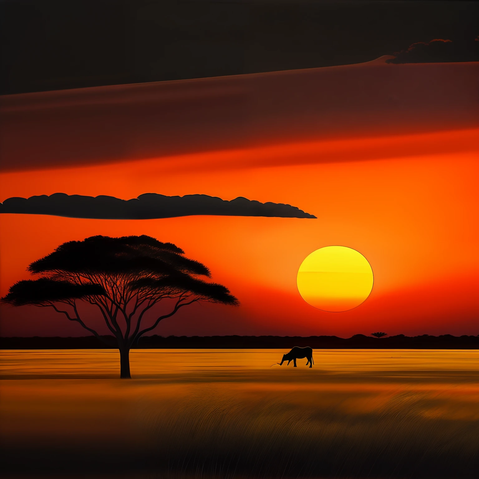 Detailed safari sunset on black background by Martin Johnson Hyde, art  stations