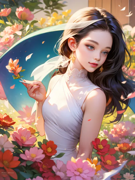 Long Light Hair，close to face，Chinese big eyes girl with lipstick on her lips, Realistic scene style, Light pink and light maroon, Bouquet in hand，Wearing a veil，Smiling，I can't believe how beautiful this is, pixar-style,  pixar-style, pixar-style, pixar-s...