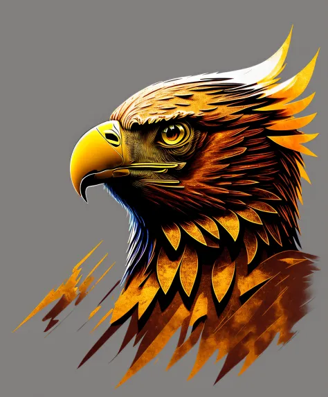 (close up photograph of an eagle), T-shirt logo in conical fine contour style, spelling view, arte em (fundo vazio:1.4)Hands,