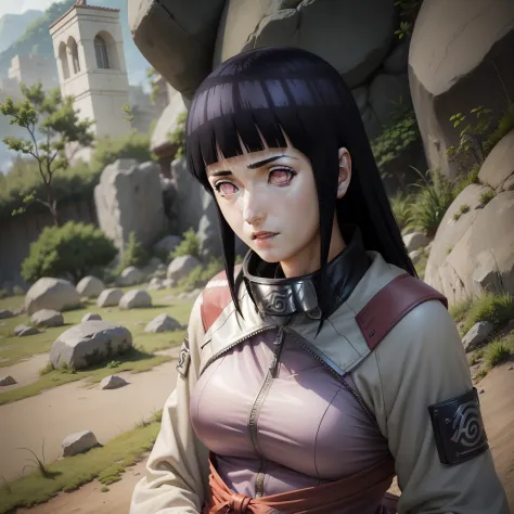 Hinata beautiful, tall, super realistic and well detailed in konoha